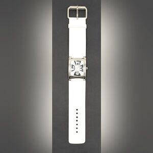 Modern Funky Sergio Valente Watch Square White Black Quartz Retro Groovy Whimsy